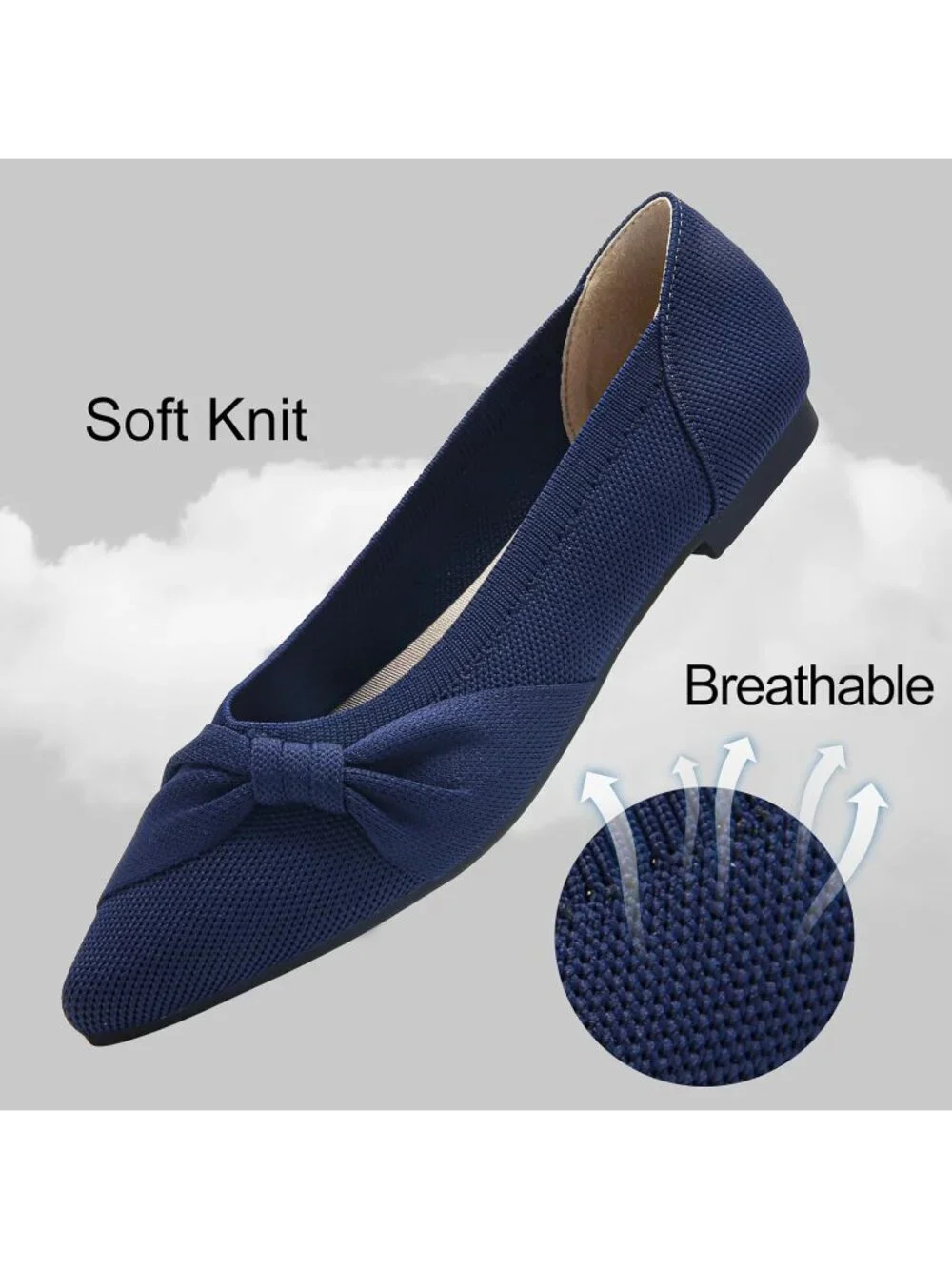 Women's Navy Mesh Comfortable Ballet Flats Pointed Toe Lightweight Casual Shoes